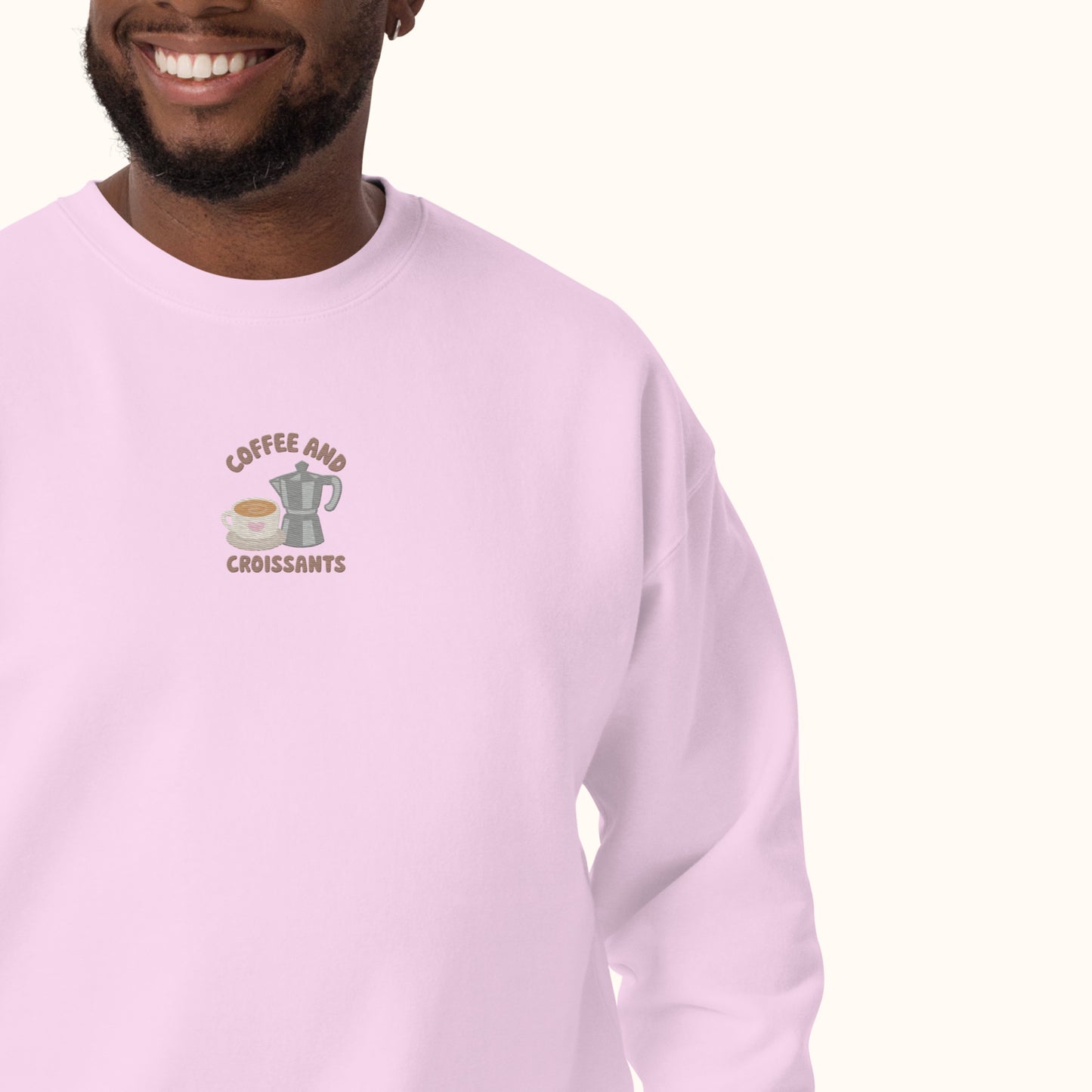 Coffee & Croissant Embroidered Sweater.