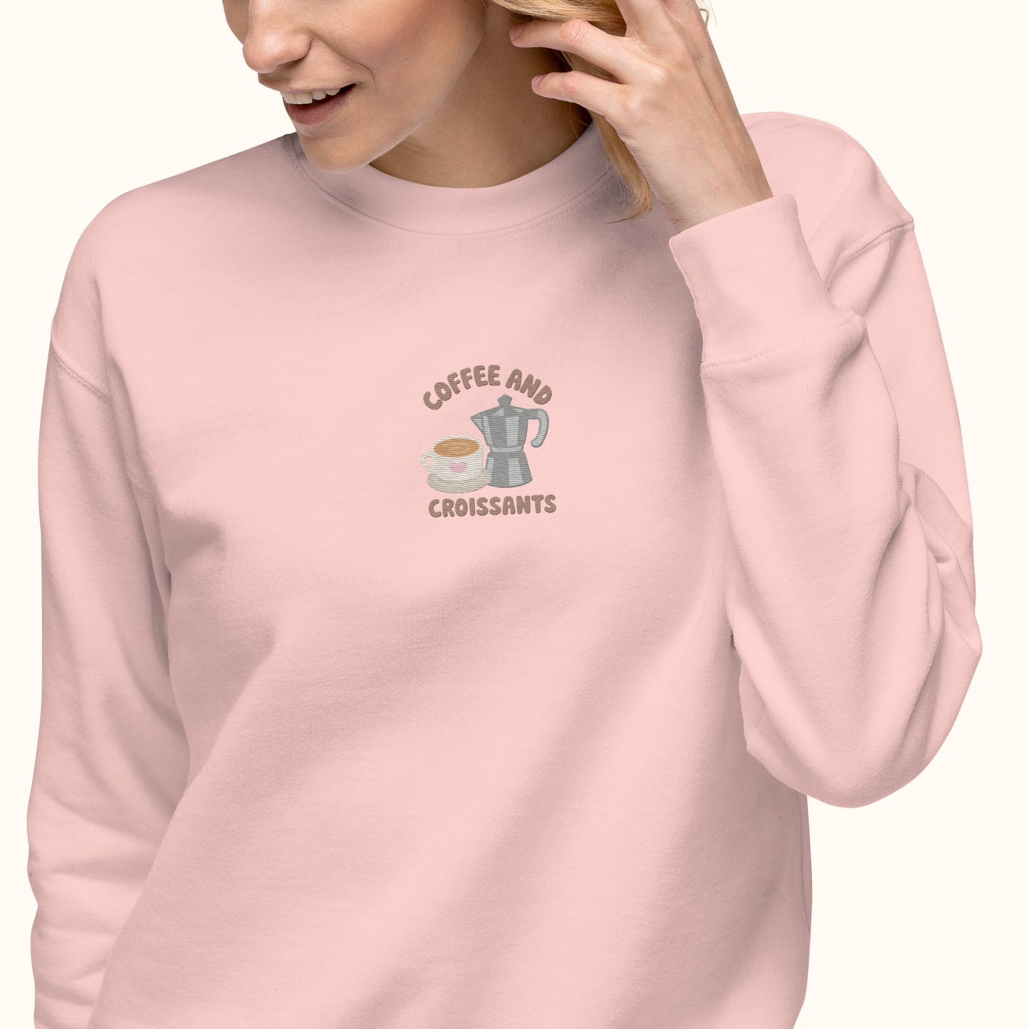 Coffee & Croissant Embroidered Sweater.