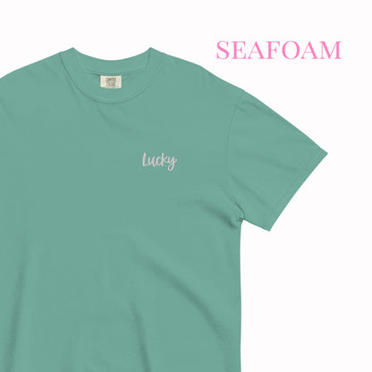 Lucky Embroidered T-shirt – Minimalist Good Luck Shirt