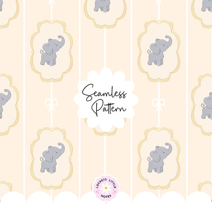 Lemon Pinstripe & Elephant Fairytale Seamless Pattern | Gold Frame Coquette Surface Design