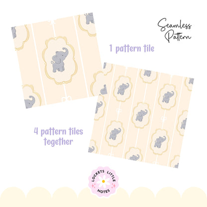 Lemon Pinstripe & Elephant Fairytale Seamless Pattern | Gold Frame Coquette Surface Design