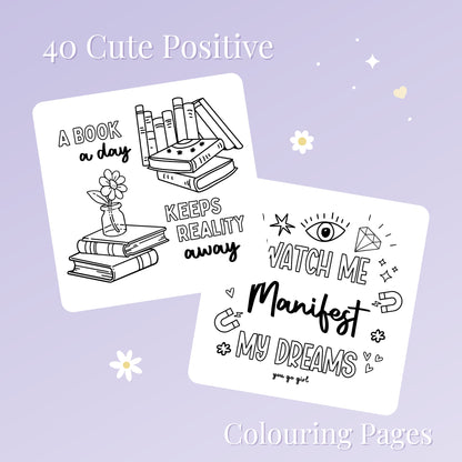 Positive Vibes Colouring Pages: Motivational Doodles. Digital Download