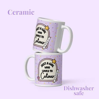 Purple just a girl who loves to colour glossy mug