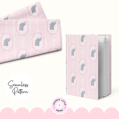 Pink Pinstripe & Elephant Fairytale Seamless Pattern | Gold Frame Coquette Surface Design