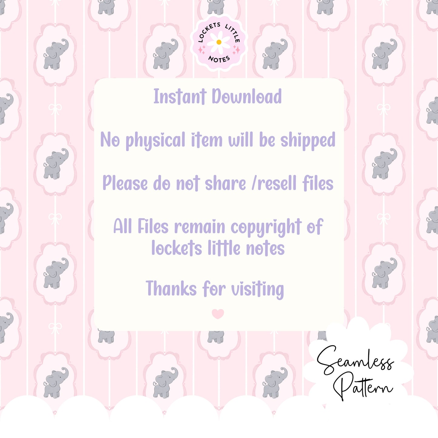 Pink Pinstripe & Elephant Fairytale Seamless Pattern | Gold Frame Coquette Surface Design