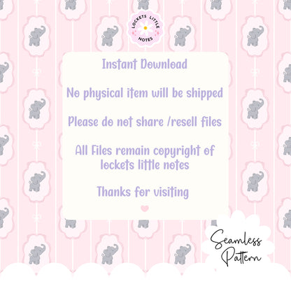 Pink Pinstripe & Elephant Fairytale Seamless Pattern | Gold Frame Coquette Surface Design