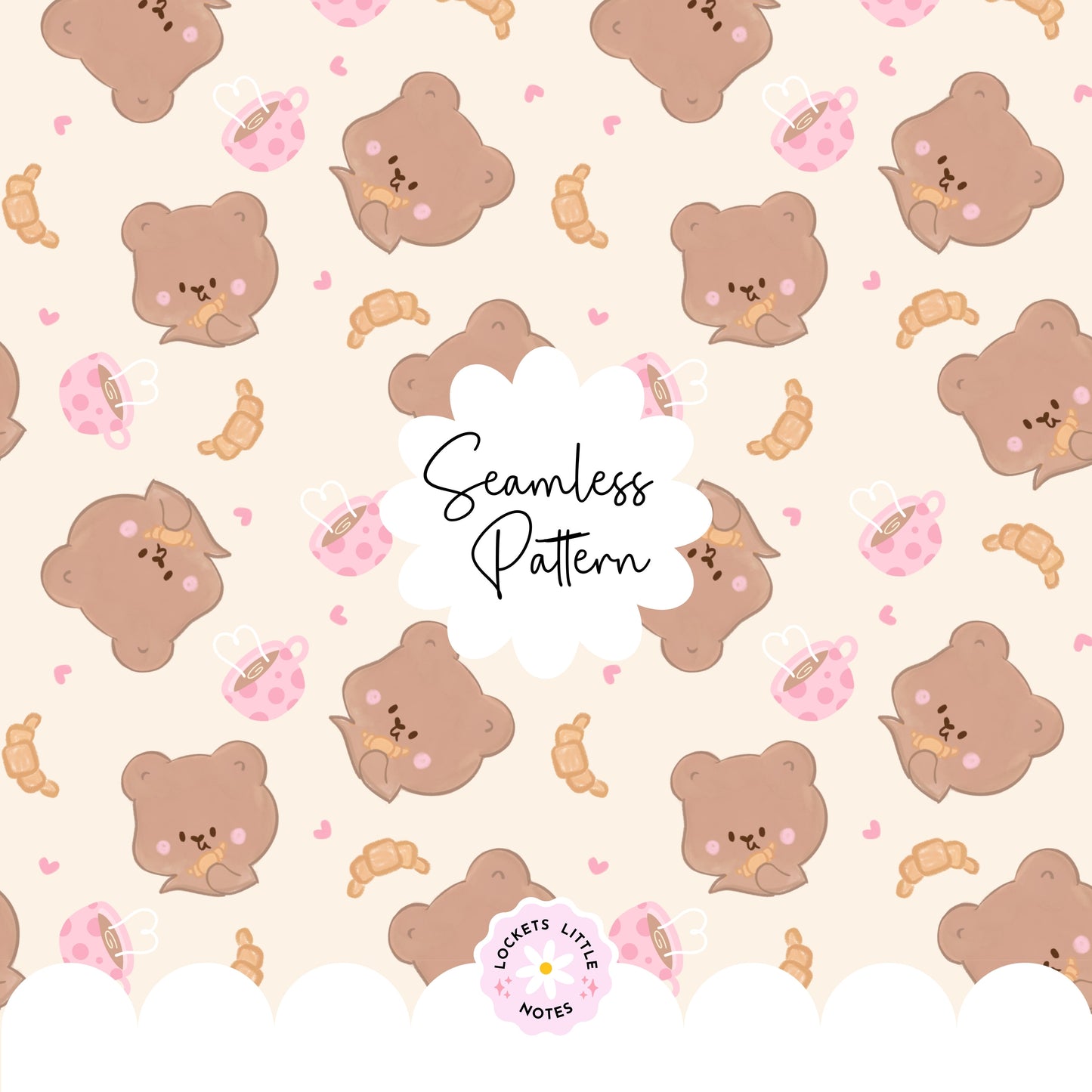 Bear Coffee Croissant Seamless Pattern (Digital Download)