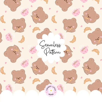 Bear Coffee Croissant Seamless Pattern (Digital Download)
