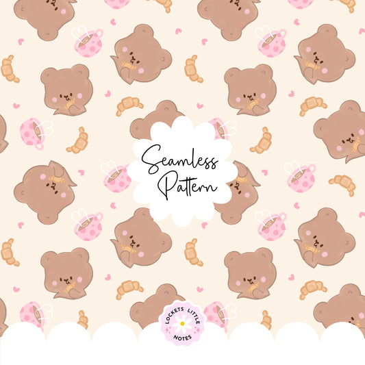 Bear Coffee Croissant Seamless Pattern (Digital Download)