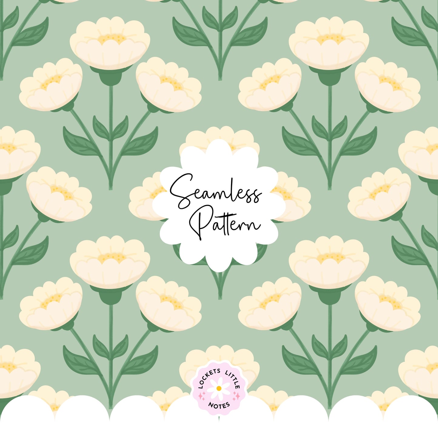 Heritage Green & Cream Florals Seamless Pattern | Vintage Botanical Surface Design