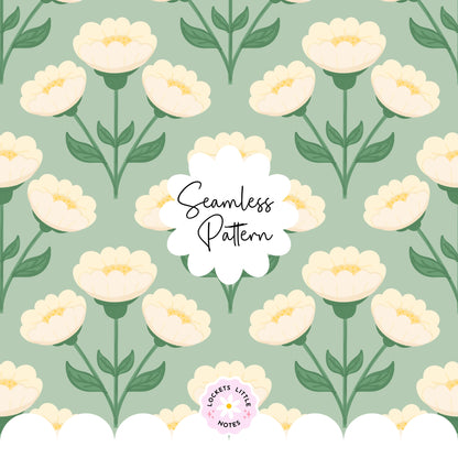 Heritage Green & Cream Florals Seamless Pattern | Vintage Botanical Surface Design
