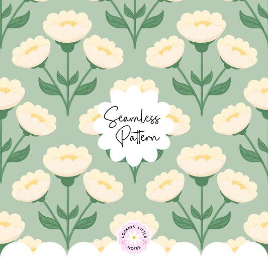Heritage Green & Cream Florals Seamless Pattern | Vintage Botanical Surface Design