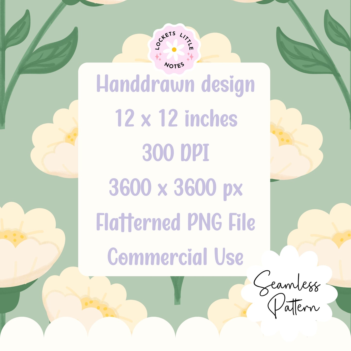 Heritage Green & Cream Florals Seamless Pattern | Vintage Botanical Surface Design