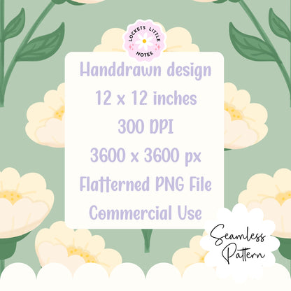 Heritage Green & Cream Florals Seamless Pattern | Vintage Botanical Surface Design