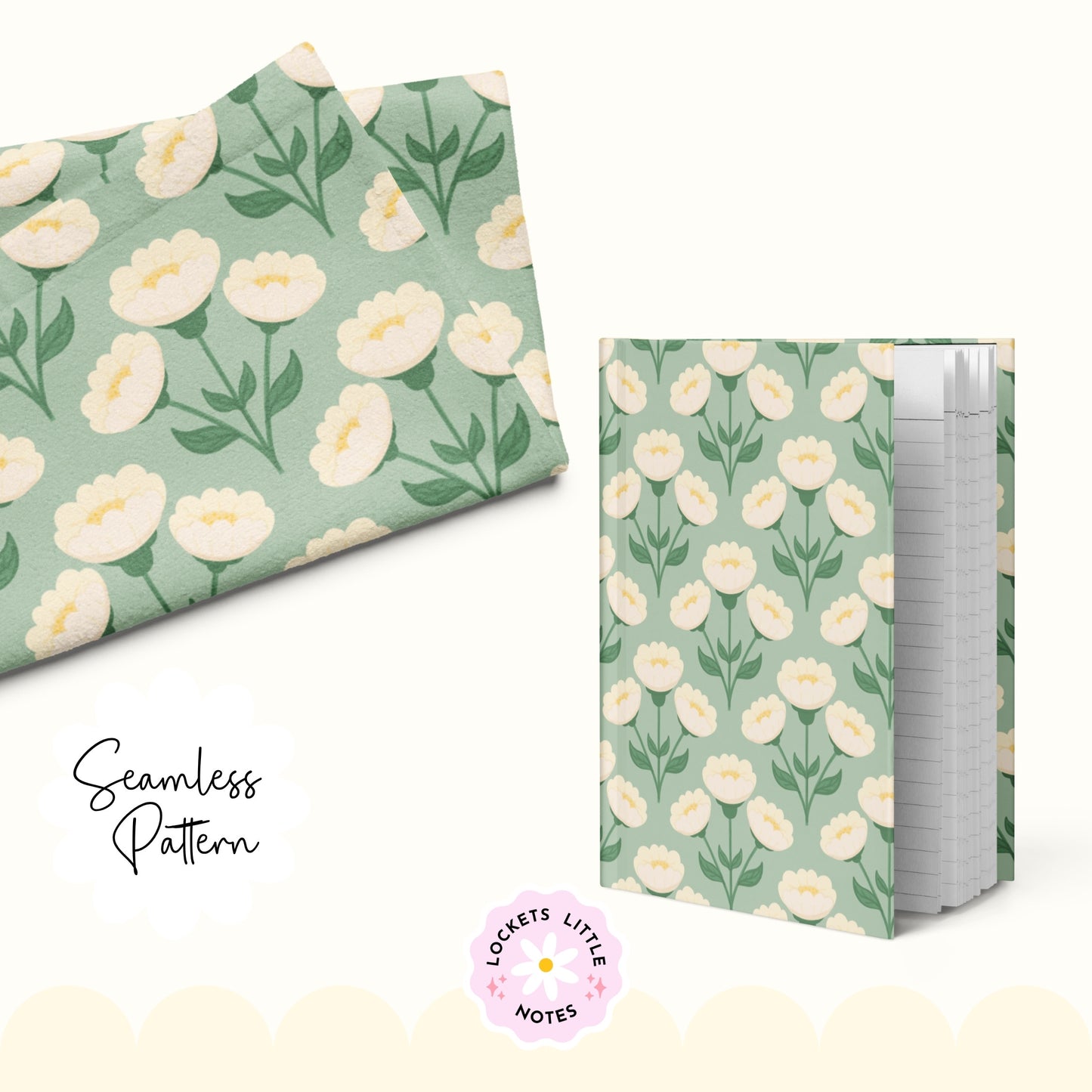 Heritage Green & Cream Florals Seamless Pattern | Vintage Botanical Surface Design