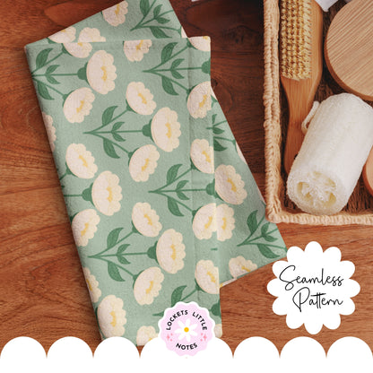 Heritage Green & Cream Florals Seamless Pattern | Vintage Botanical Surface Design