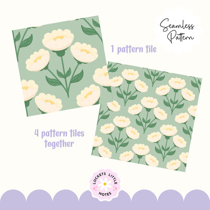 Heritage Green & Cream Florals Seamless Pattern | Vintage Botanical Surface Design