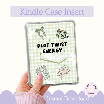 Kindle Case Insert PNG, Pastel Green Plot Twist Bookish Printable  (Digital Download)