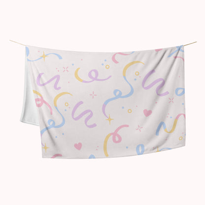 Cream with Pastel Rainbow Swirls Throw Blanket.
