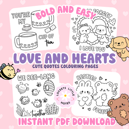 Love and Hearts Colouring Pages. Digital Download.