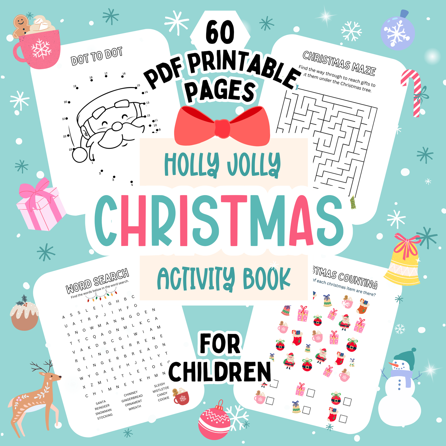 Christmas Activity Book. 60 Festive Pages for Kids. Digital Download