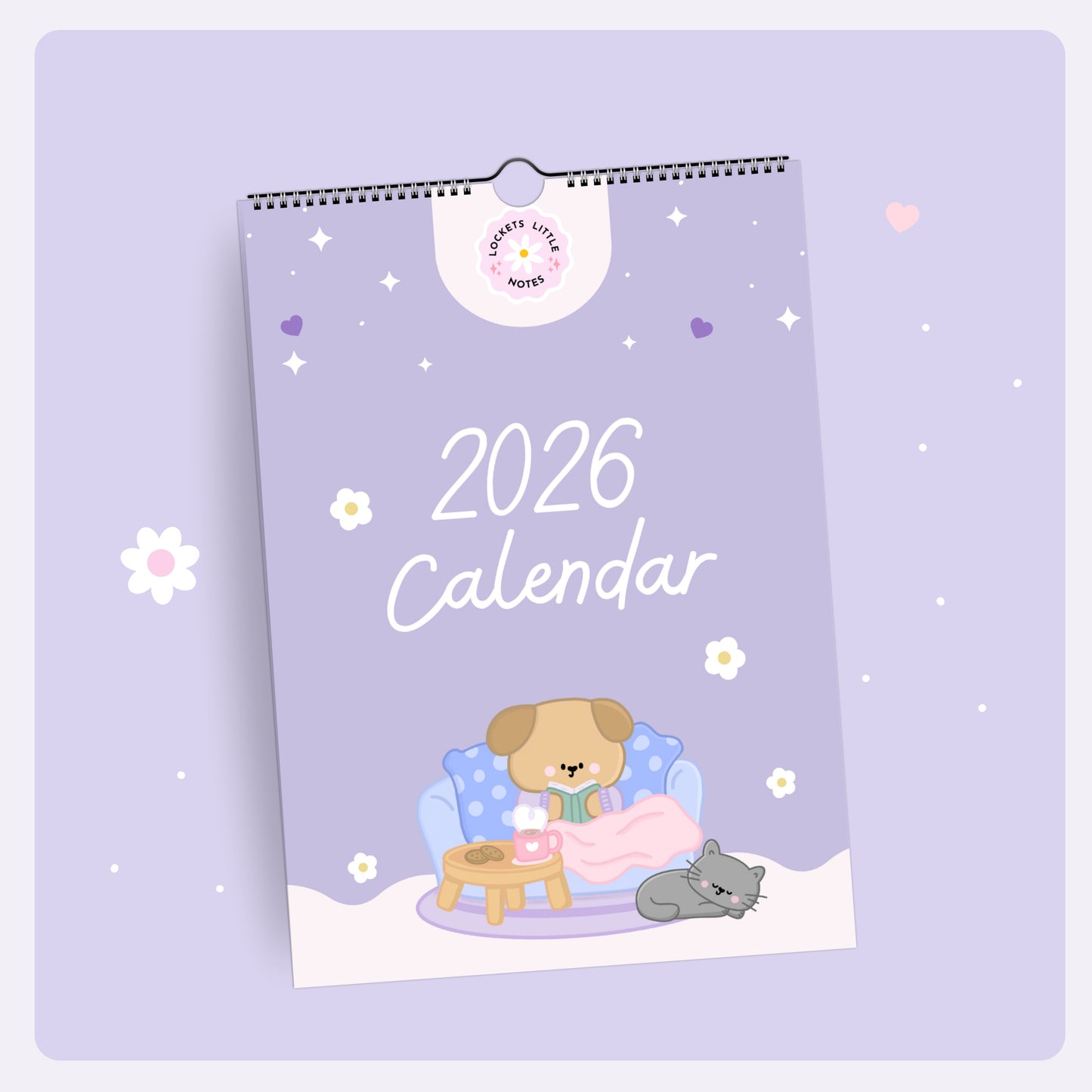 2026 Kawaii Pastel Wall Calendar. Cute Illustrated Monthly Planner