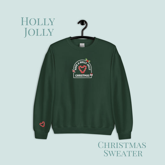 Holly Jolly Christmas Jumper. Embroidered Sweater.
