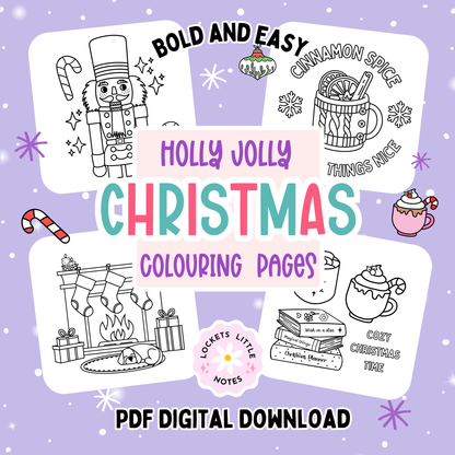 Holly Jolly Christmas Colouring Pages. Instant PDF Digital Download