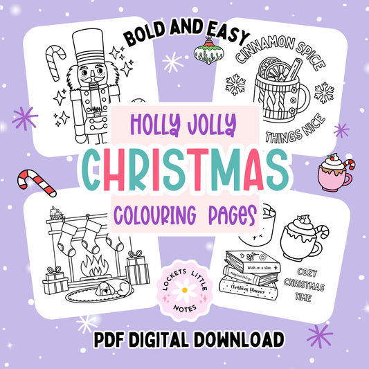 Holly Jolly Christmas Colouring Pages. Instant PDF Digital Download