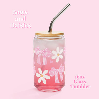 Bow and Daisy Pattern Glass Tumbler