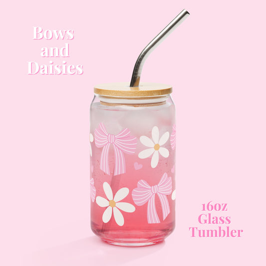 Bow and Daisy Pattern Glass Tumbler