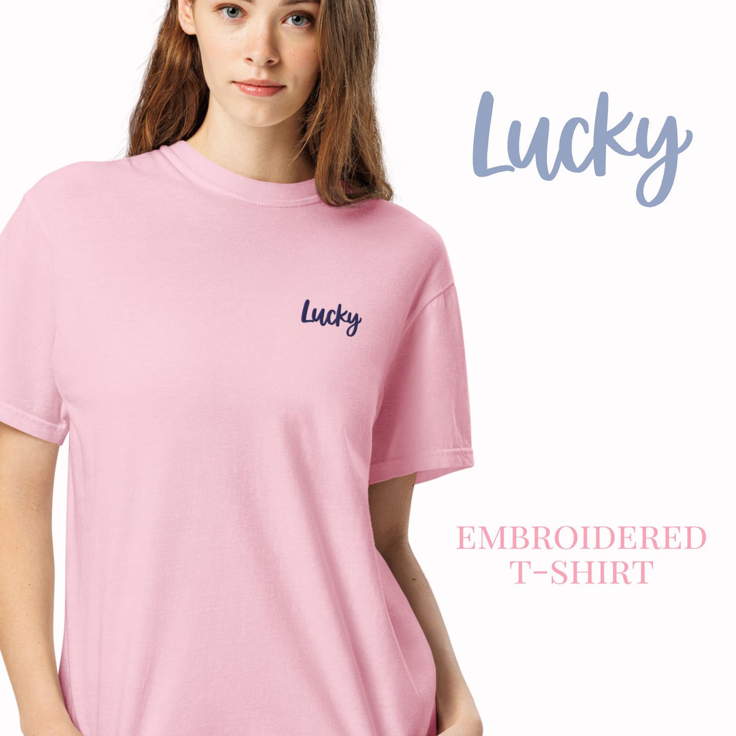 Lucky Embroidered T-shirt – Minimalist Good Luck Shirt