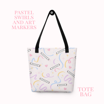 Pastel Swirls and Art Markers Tote Bag.