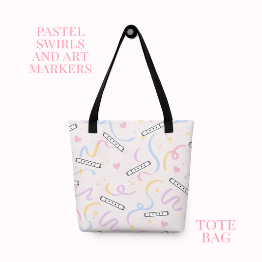 Pastel Swirls and Art Markers Tote Bag.