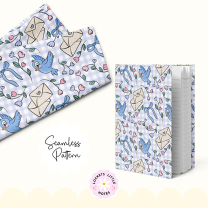 Fairytale Blue Bird & Gingham Seamless Pattern | Digital Download
