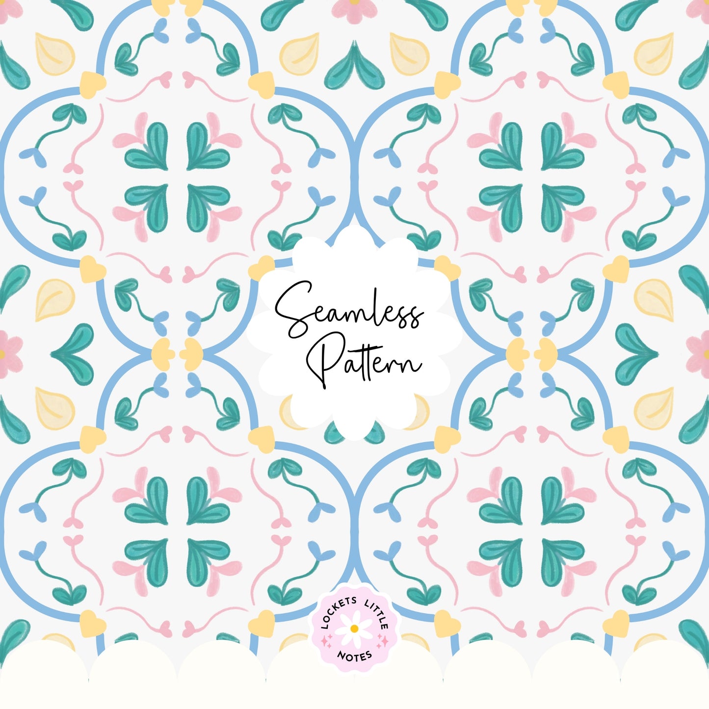 Mediterranean Abstract Tile Seamless Pattern | Azure, Olive & Rose Surface Design