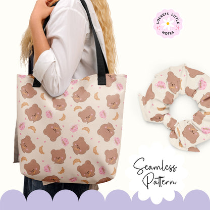 Bear Coffee Croissant Seamless Pattern (Digital Download)