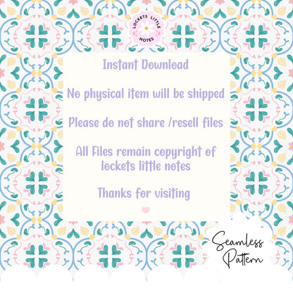 Mediterranean Abstract Tile Seamless Pattern | Azure, Olive & Rose Surface Design
