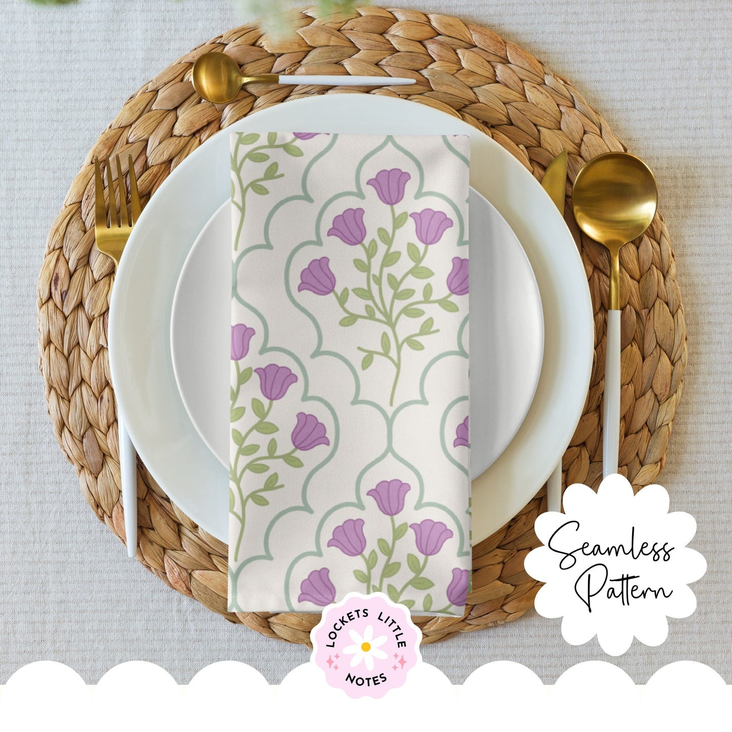 Ornate Green Frame & Purple Floral Seamless Pattern | Modern Regency Surface Design
