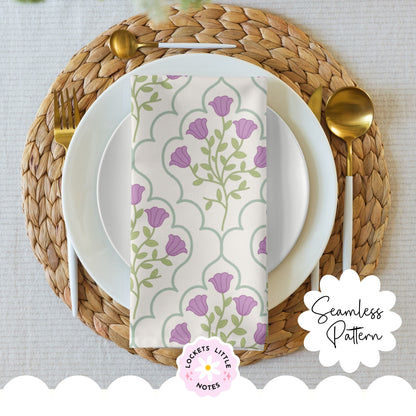 Ornate Green Frame & Purple Floral Seamless Pattern | Modern Regency Surface Design