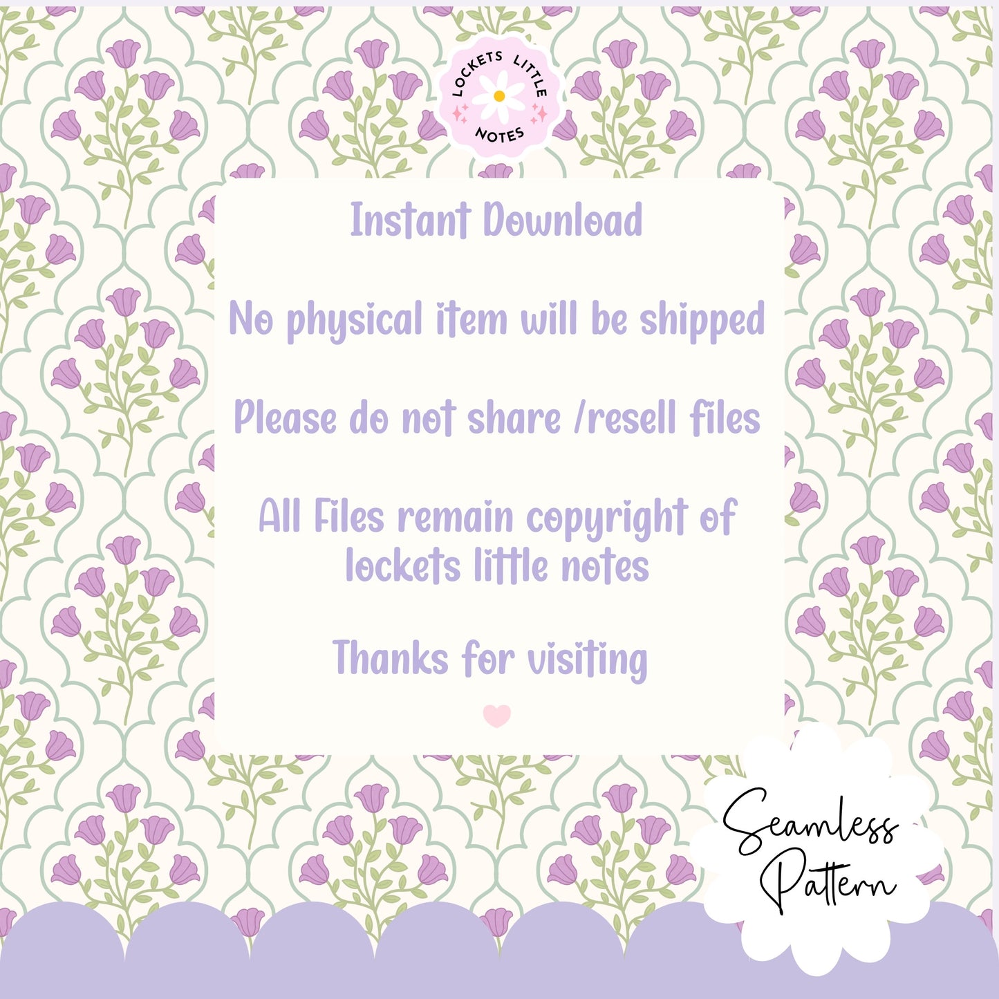 Ornate Green Frame & Purple Floral Seamless Pattern | Modern Regency Surface Design