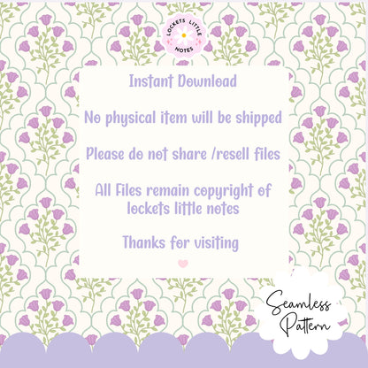Ornate Green Frame & Purple Floral Seamless Pattern | Modern Regency Surface Design