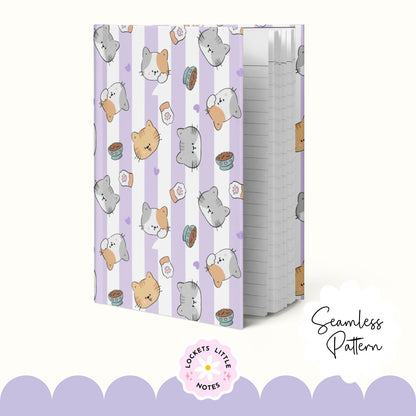 Kawaii Cat & Pastel Purple Stripe Seamless Pattern | Cute Lavender Cat Surface Design.