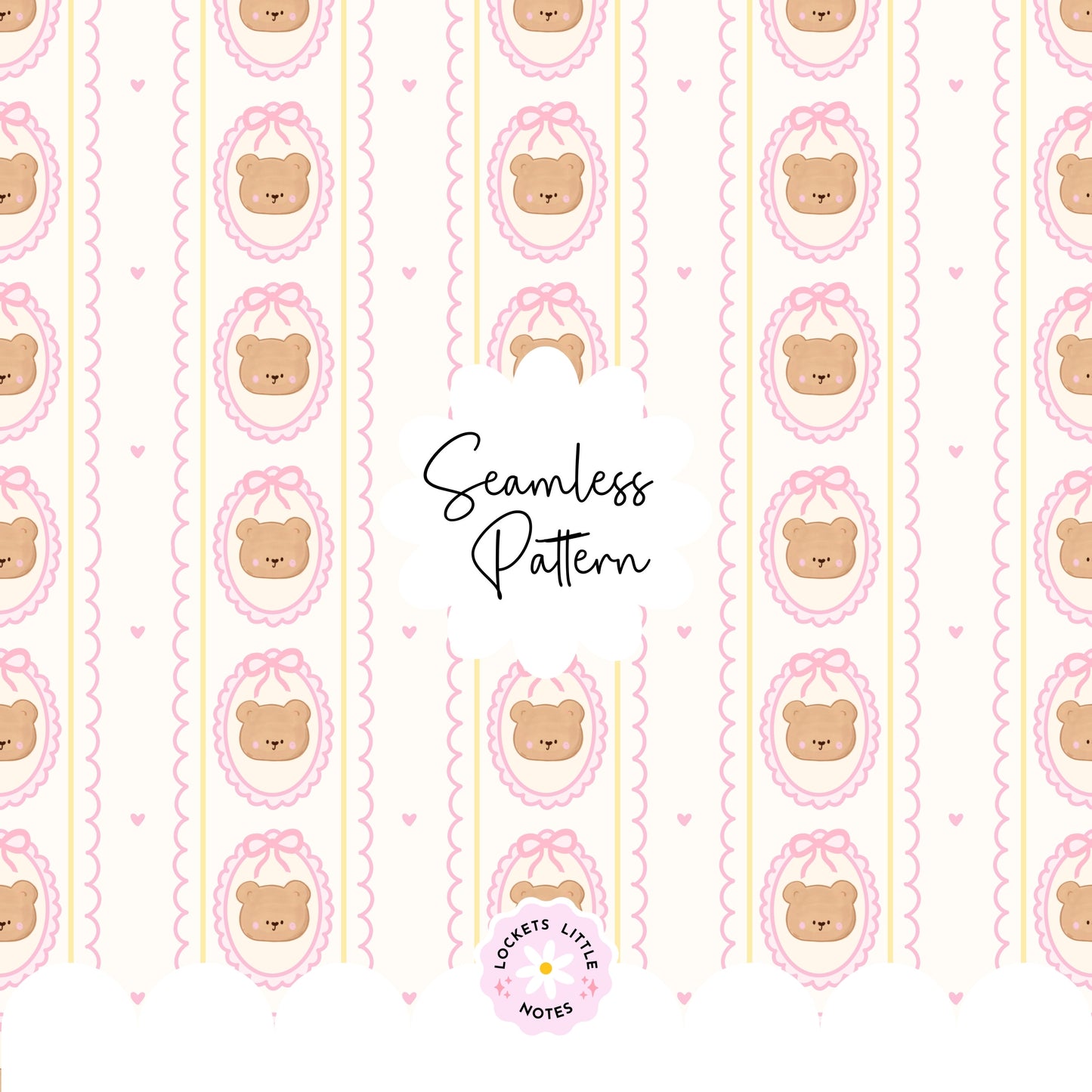 Coquette Bear Scallop frame Seamless Pattern (Digital Download)