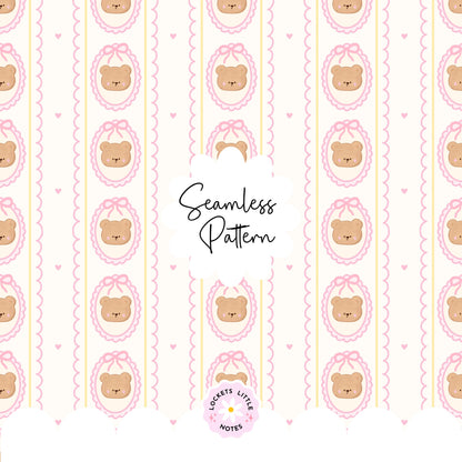 Coquette Bear Scallop frame Seamless Pattern (Digital Download)