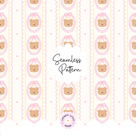Coquette Bear Scallop frame Seamless Pattern (Digital Download)