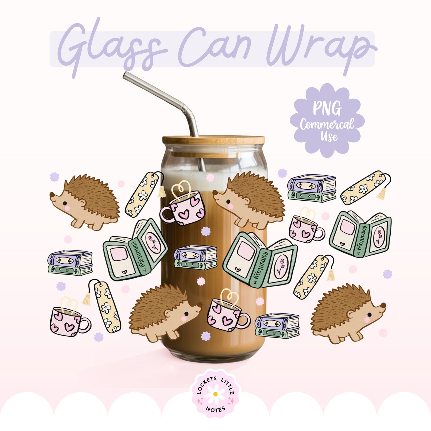 Whimsical Hedgehog Bookish Glass Can Wrap PNG, Cute Book Stack Design, Reading 16oz Libbey Template, 2 Files POD, Digital Download
