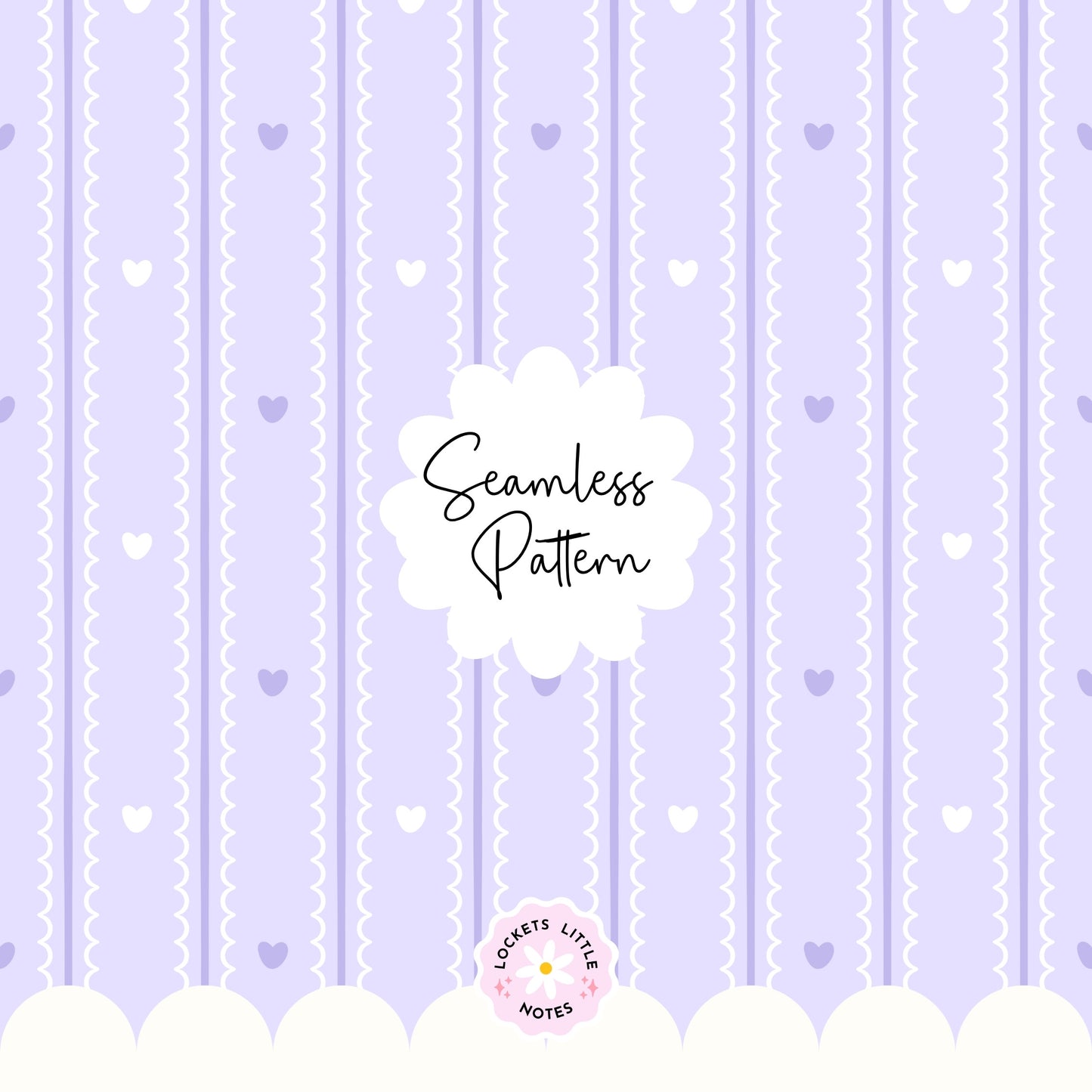 Pastel Lilac Seamless Pattern PNG, White Scallop Stripes & Purple Pinstripe Fabric Design, Cute Heart Digital Paper, Coquette Commercial Use
