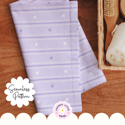 Pastel Lilac Seamless Pattern PNG, White Scallop Stripes & Purple Pinstripe Fabric Design, Cute Heart Digital Paper, Coquette Commercial Use