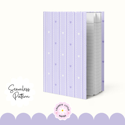 Pastel Lilac Seamless Pattern PNG, White Scallop Stripes & Purple Pinstripe Fabric Design, Cute Heart Digital Paper, Coquette Commercial Use